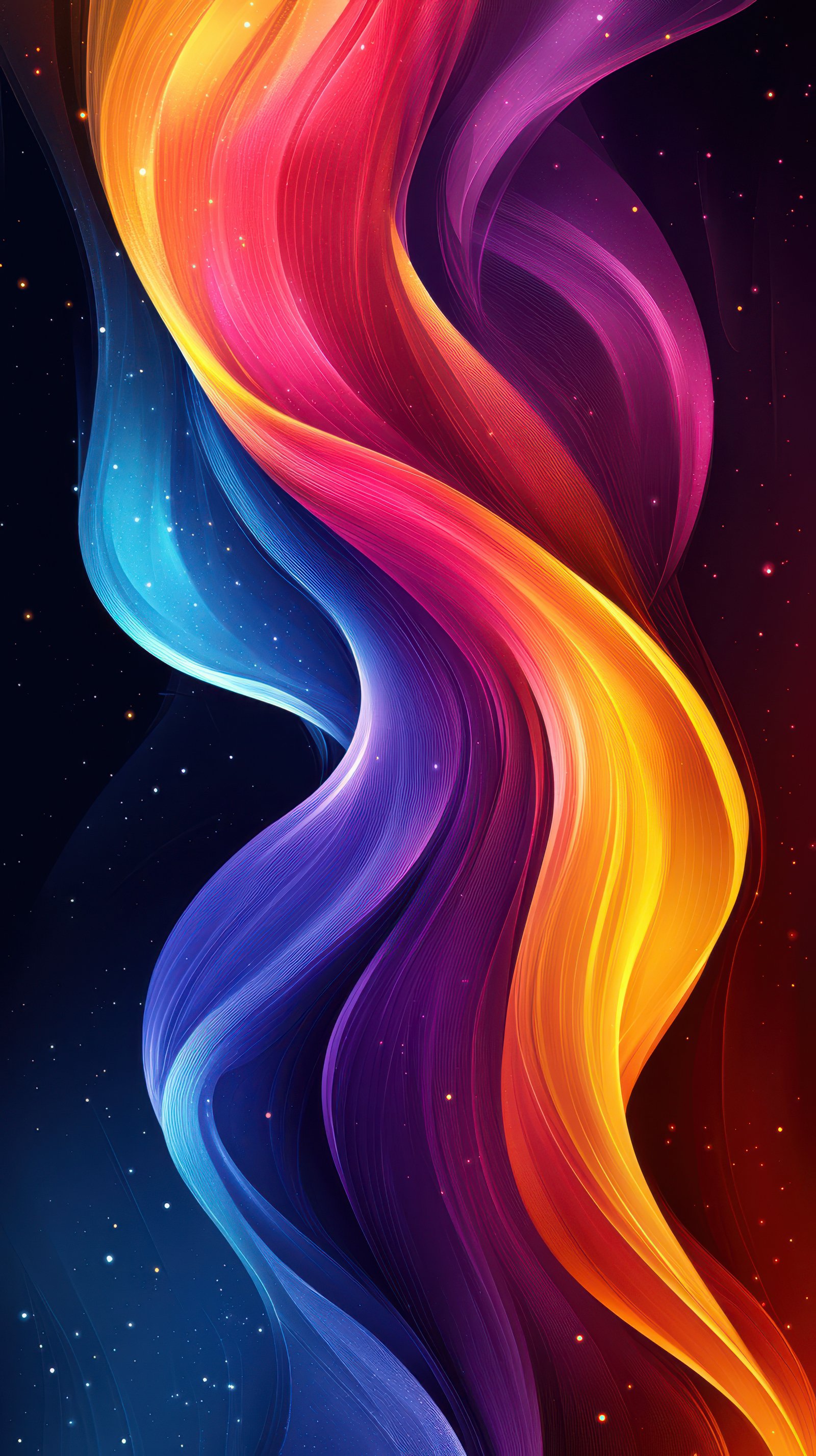 Colorful abstract waves dancing in a cosmic background of deep space hues